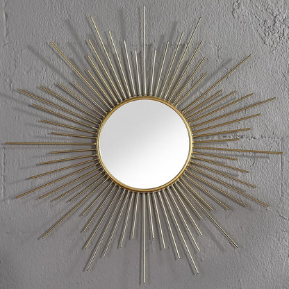 24'' Large Gold Sunburst Mirror, Metal Starburst Mirrors, Mid-Century Modern Sun Mirror Wall Decor for Living Room, Bedroom, Bathroom, Hallway, and Entryway