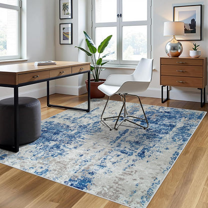 8x10 Area Rugs for Living Room Rug Washable: Abstract Large Rug for Dining Room Bedroom Carpet Non Slip 8 by 10 Indoor Modern Nursery Home Office Blue Grey
