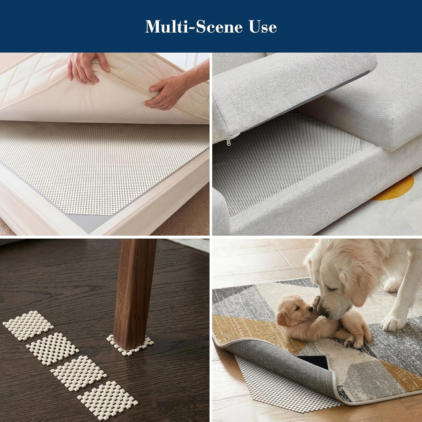 Veken Non Slip Rug Pad Gripper 8 x 10 Feet Extra Thick Pads for Any Hard Surface Floors, Keep Your Rugs Safe and in Place, Under Carpet Anti Skid Mat - Colors B