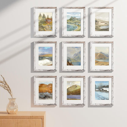 Vittanly 8x10 Picture Frames Set of 9, Shatter Resistant Plexiglass, Display 5x7 Pictures with Mat or 8x10 without Mat, Photo Frames for Wall or Tabletop, Engineered Wood, Black - Colors A