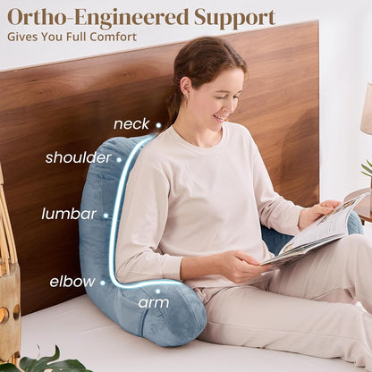 Sasttie Reading Pillows for Sitting in Bed Adult, Back Pillow Bed Sitting Up, Back-Rest Support Cushion for Sit Up on Couch, Sofa, and Floor, Dorm Essentials, Oeko-Tex Certified, Dark Grey