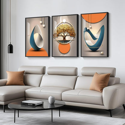 Framed Modern Luxury Gold Wall Art, Set of 3 Piece Contemporary Paintings Artwork for Walls, Golden Prints Pictures with Gold Frame, Wall Decor for Living Room, Hallway, Bedroom, Office 16x24 Inch