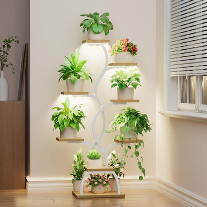 EVAWOO Plant Stand Indoor with Grow Light - 8 Tiered Plant Shelf Indoor, Corner Plant Stand, 49" Tall Plant Shelf with Lights for Indoor Growing, Lighted Flower Holder for Living Room, Balcony, Black