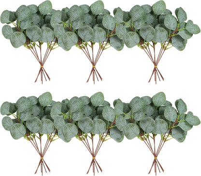 ZeKonan 40 Pcs Artificial Eucalyptus Stem, Fake Silver Dollar Eucalyptus Leaves Stems Bulk Real Touch Faux Leaf Branches for DIY Bouquets Floral Arrangement Wedding Home Decor
