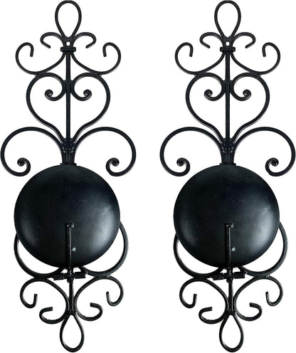 Metal Wall Candle Sconce Holder Set of 2 Hanging Wall Mounted Candle Sconces Holder, Wall Sconces Decor for Bedroom Dining Room, Black 10inch×6inch
