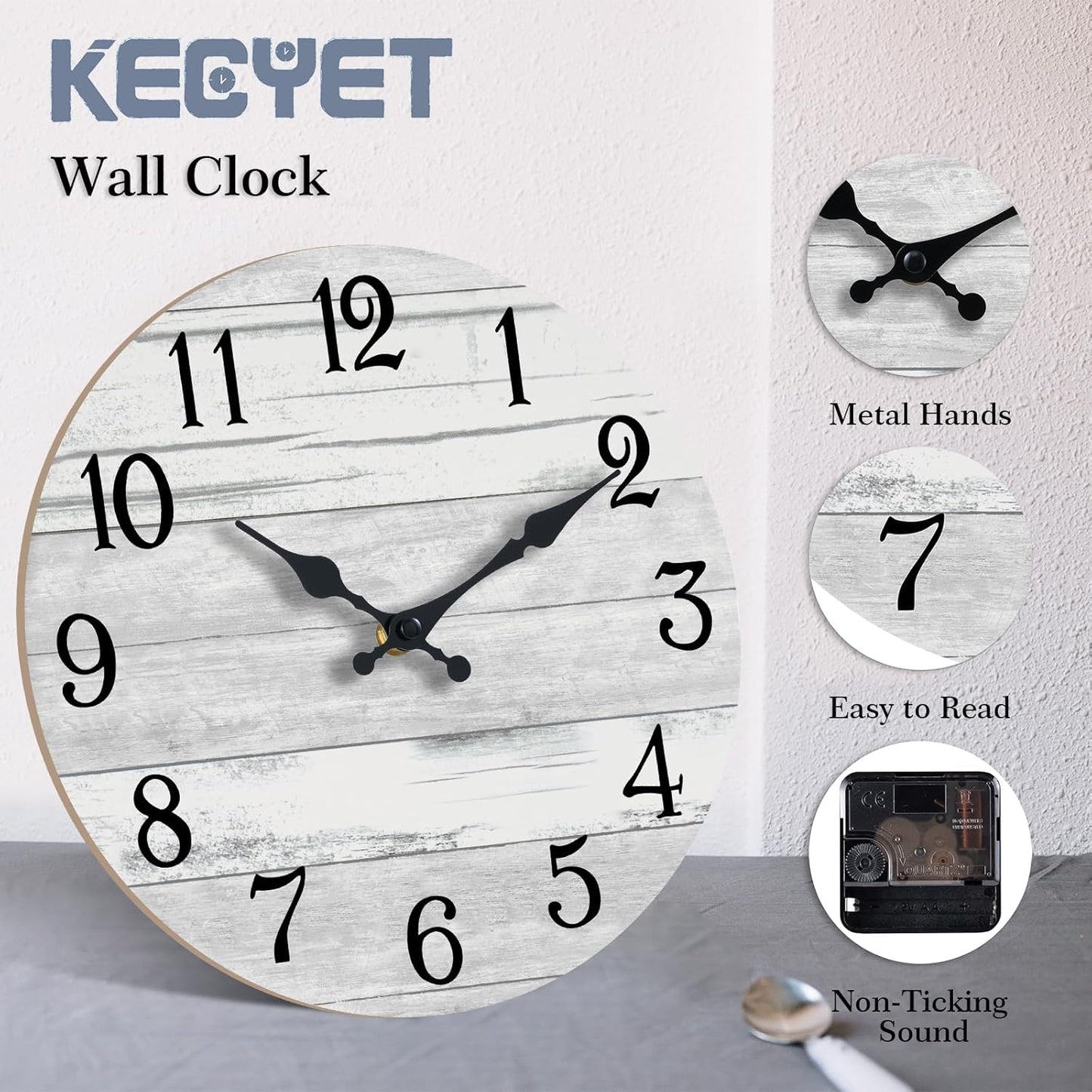 KECYET Wall Clock Battery Operated 8 Inch Silent Non Ticking Coastal Design Country Rustic Retro Decorative for Bathroom Kitchen Living Room Bedroom