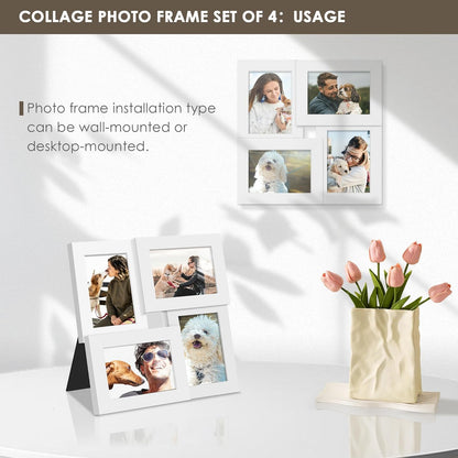 DUENPY 4x6 Collage Picture Frame Tempered Glass Front, Displays Four 4x6 Photo, Family Photo Collage Frame, Wall Decor Wall Hanging or Tabletop, Brown