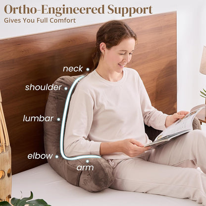 Sasttie Reading Pillows for Sitting in Bed Adult, Back Pillow Bed Sitting Up, Back-Rest Support Cushion for Sit Up on Couch, Sofa, and Floor, Dorm Essentials, Oeko-Tex Certified, Dark Grey
