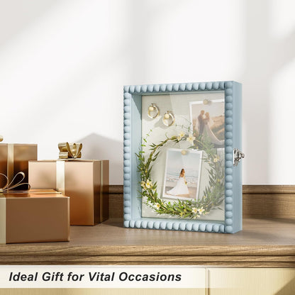 Love-KANKEI Shadow Box Frame 11x14, Deep Large Shadow Box Display Case with Unique Beads Door and Glass Window, Wood Memory Box for Pictures,Medals,Memorabilia,Collections White