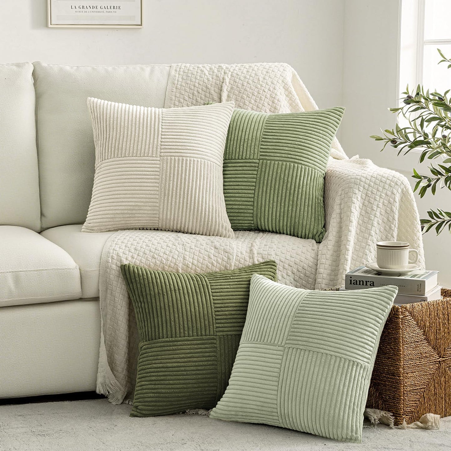 MIULEE Teal Orange Decorative Throw Pillow Covers 18x18 Inch Set of 4 Boho Corduroy Striped Cushion Cases Modern Farmhouse Patchwork Pillow Cases for Couch Sofa Bedroom Home Decor