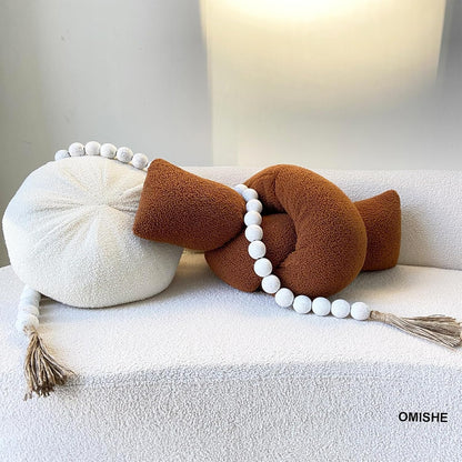 OMISHE Extra Large Wood Bead Garland with 1.6" Diameter Wooden Beads and Tassels, 41" Long Rustic Farmhouse Country Decorative Beads for Home Tiered Tray Decor, Natural Beige
