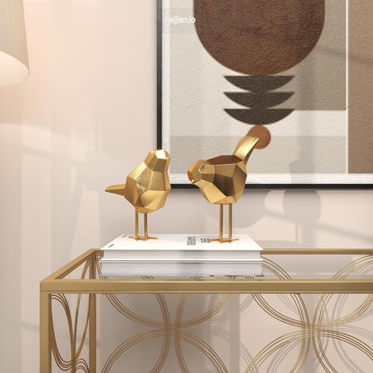 CosmoLiving by Cosmopolitan Polystone Bird Decorative Sculpture Home Decor Statues with Origami Accents, Set of 2 Accent Figurines 7", 8"H, Gold