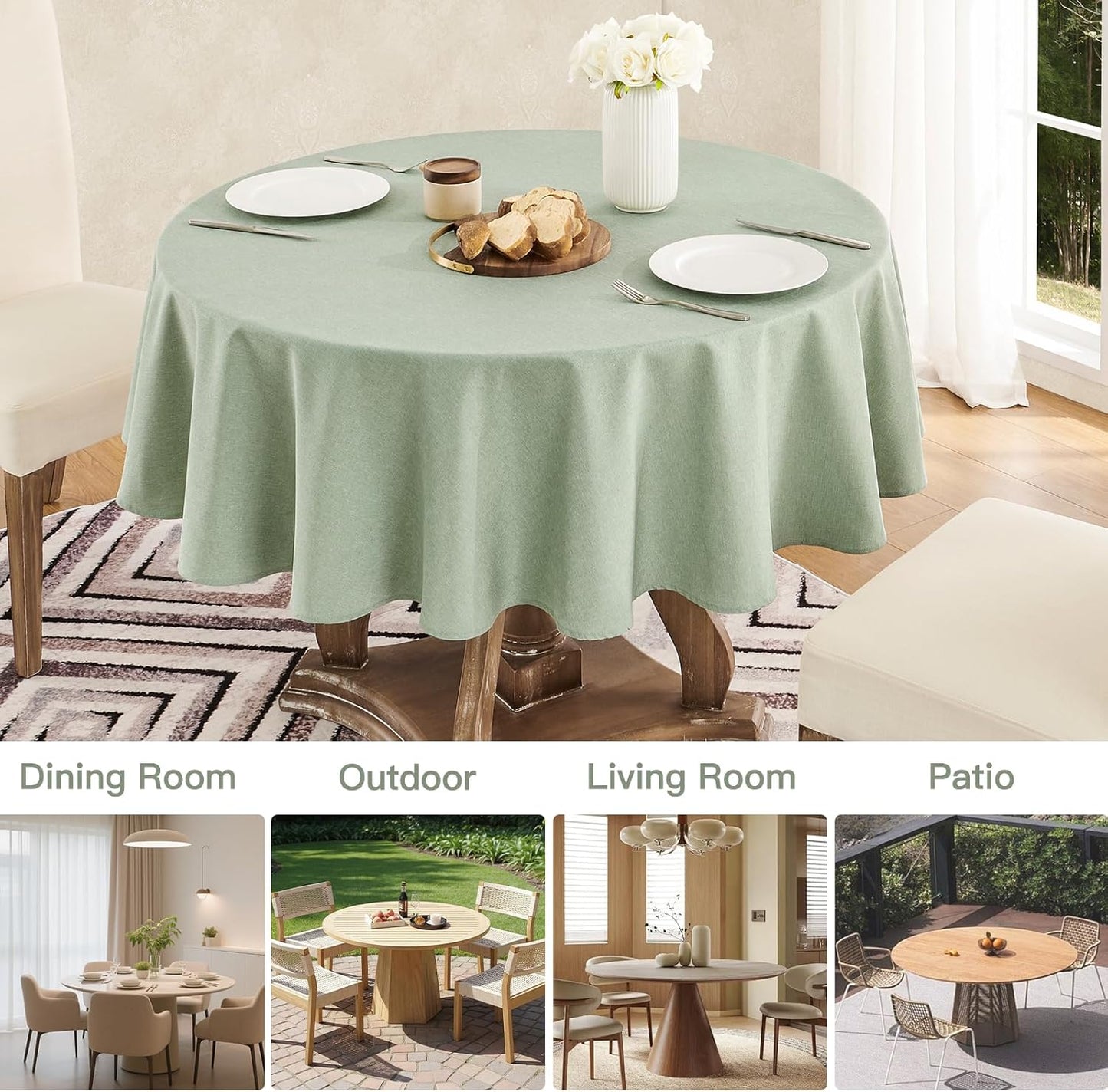 Veblandy Rectangle Tablecloth Waterproof Linen Textured Table Cloth Stain and Wrinkle Resistant Washable, Decorative Fabric Table Cover for Dining, Party and Camping (Sage Green, 52 * 70)