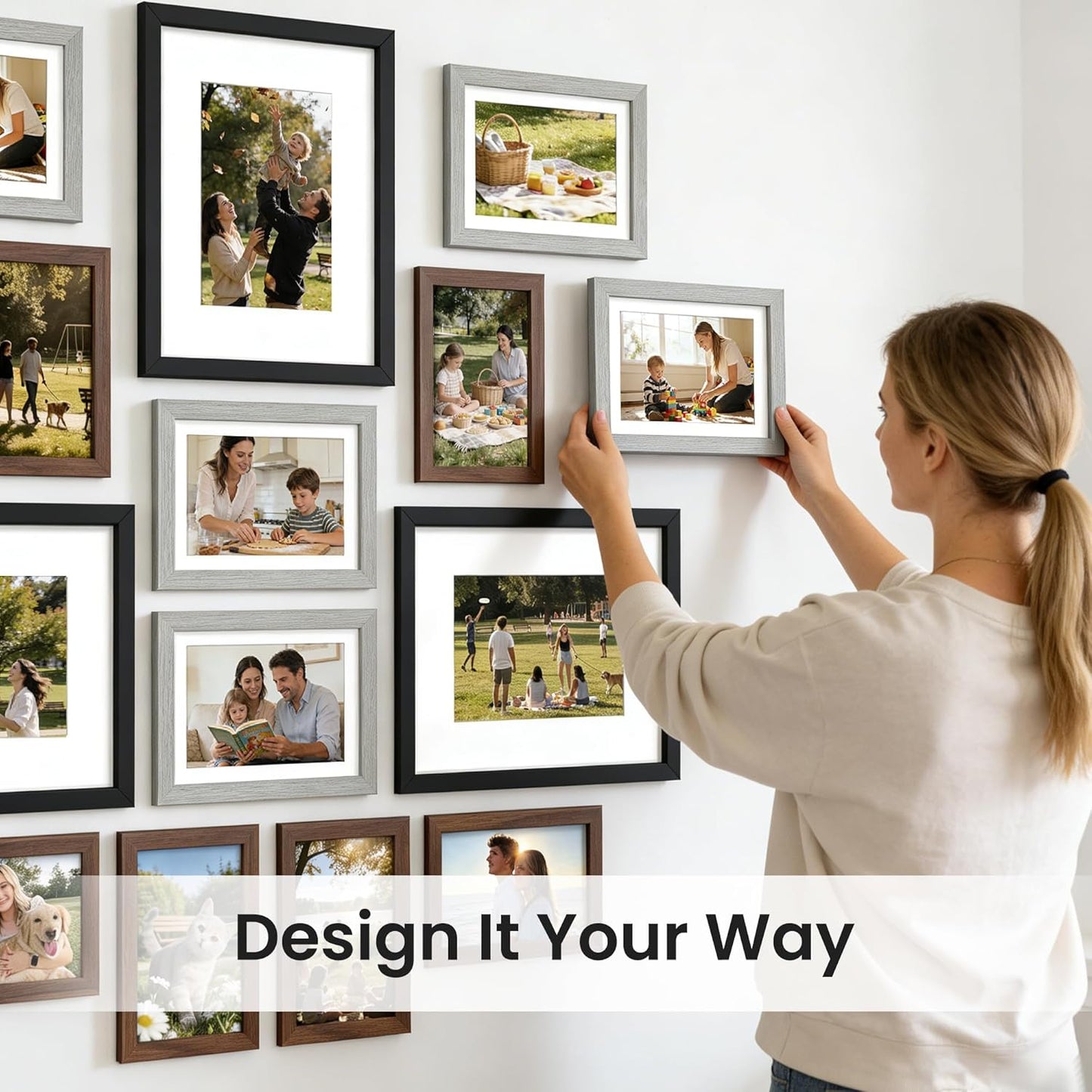 upsimples 19 Pack Picture Frames Collage Wall Decor for Mounting or Tabletop Display, Photo Gallery Frame Set for Family, Multi Sizes Including 8x10, 5x7, 4x6, Brown