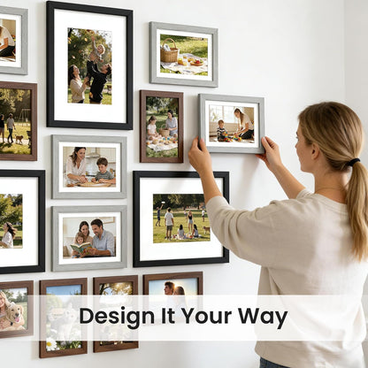 upsimples 19 Pack Picture Frames Collage Wall Decor for Mounting or Tabletop Display, Photo Gallery Frame Set for Family, Multi Sizes Including 8x10, 5x7, 4x6, Brown
