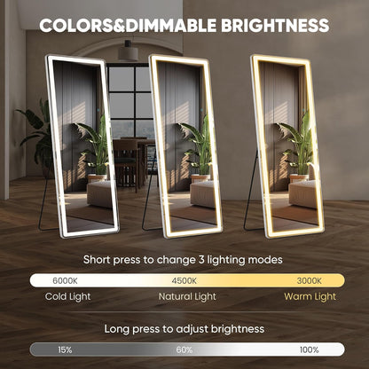 Mirror Full Length, Upgraded 16"x59" Body Wall Mirrors with Shatter-Proof Glass, Floor Standing, Hanging or Leaning, Tall Mirror with Stand Aluminum Alloy Frame for Bedroom Cloakroom