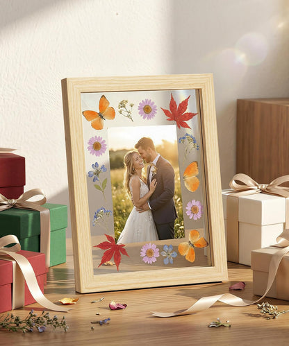 Sonefreiy Floating Picture Frames 8x10 Set of 2, Wooden Photo Frame Double Glass Pressed Flower Frames 5x7 Wall and Tabletop Display Mothers Day Gift for Family Friends Wedding
