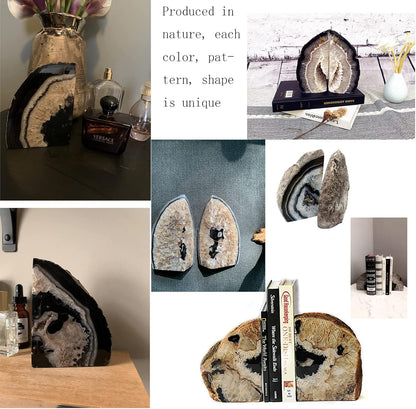 JIC Gem Dyed Blue Agate Bookends Geode Decorative Book Ends for Heavy Books with Rubber Bumpers for Office and Home Decoration Polished Small Size 2 to 3 Lbs