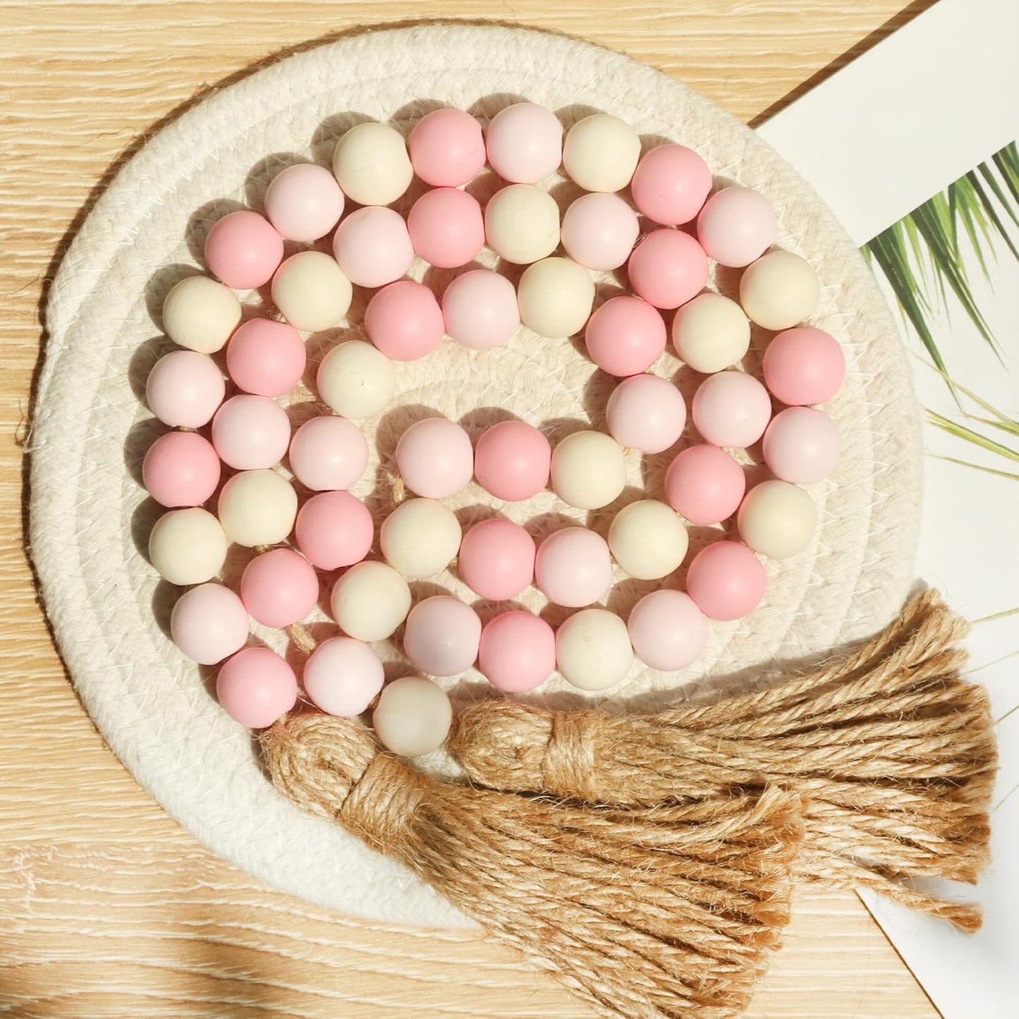 Meplait Wood Bead Garland, 39in Farmhouse Beads with Tassels for Tiered Tray Decor