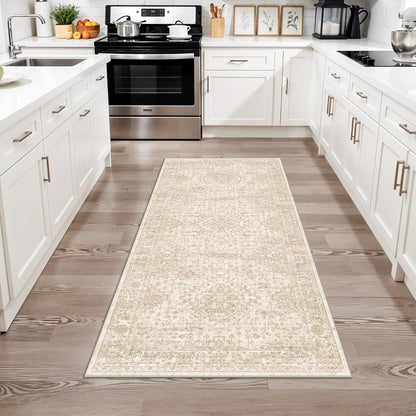 2x3 Washable Non-Slip Area Rug - Soft Low Pile Throw Rug for Kitchen Entryway Bedroom - Modern Indoor Door Mat with Rubber Backing (Beige Grey) - Colors B