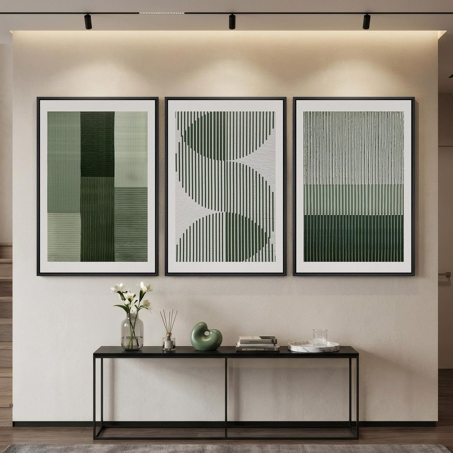 Large Framed Abstract Nature Landscape Wall Art for Living Room, Set of 3 Modern Canvas Prints Paintings Artwork for Walls, Green Lake Pictures for Hallway, Dining Room, Office Wall Decor 24x36 Inch
