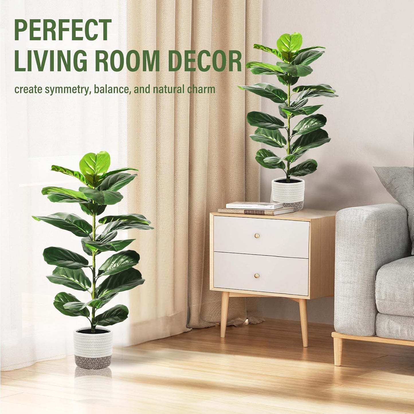 Suntee 2 Pack Artificial Fiddle Leaf Fig Tree, 30" Ficus Lyrata Fake Plants with Pots, Floor Plant Outdoor Faux Plants for Living Room, Corner, Office, Patio, Windowsill Decor