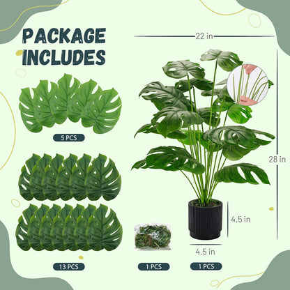 Der Rose 28" Fake Plants Large Artificial Monstera Faux Potted Plants Indoor Tall for Outdoor Living Room House Floor Front Porch Tree Decor