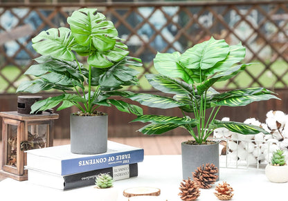 2pcs Fake Plants 16" Faux Plants Artificial Tropical Plants Indoor for Home Office Desk Kitchen Bathroom Table Shelf Decor