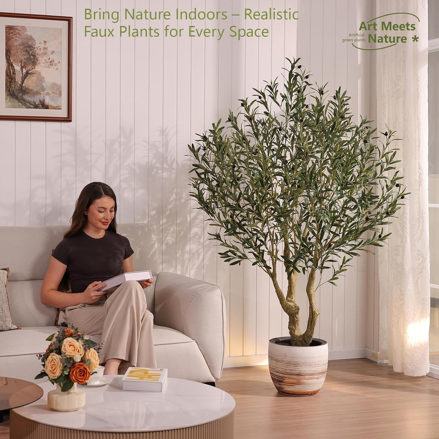 Verinatural Olive Tree Artificial Indoor 6ft - UV Resistant Large Fake Plants - Realistic Faux Olive Tree in Pot - Tall Artificial Plants Outdoor for Home, Patio, Living Room, Office Decor,VN138