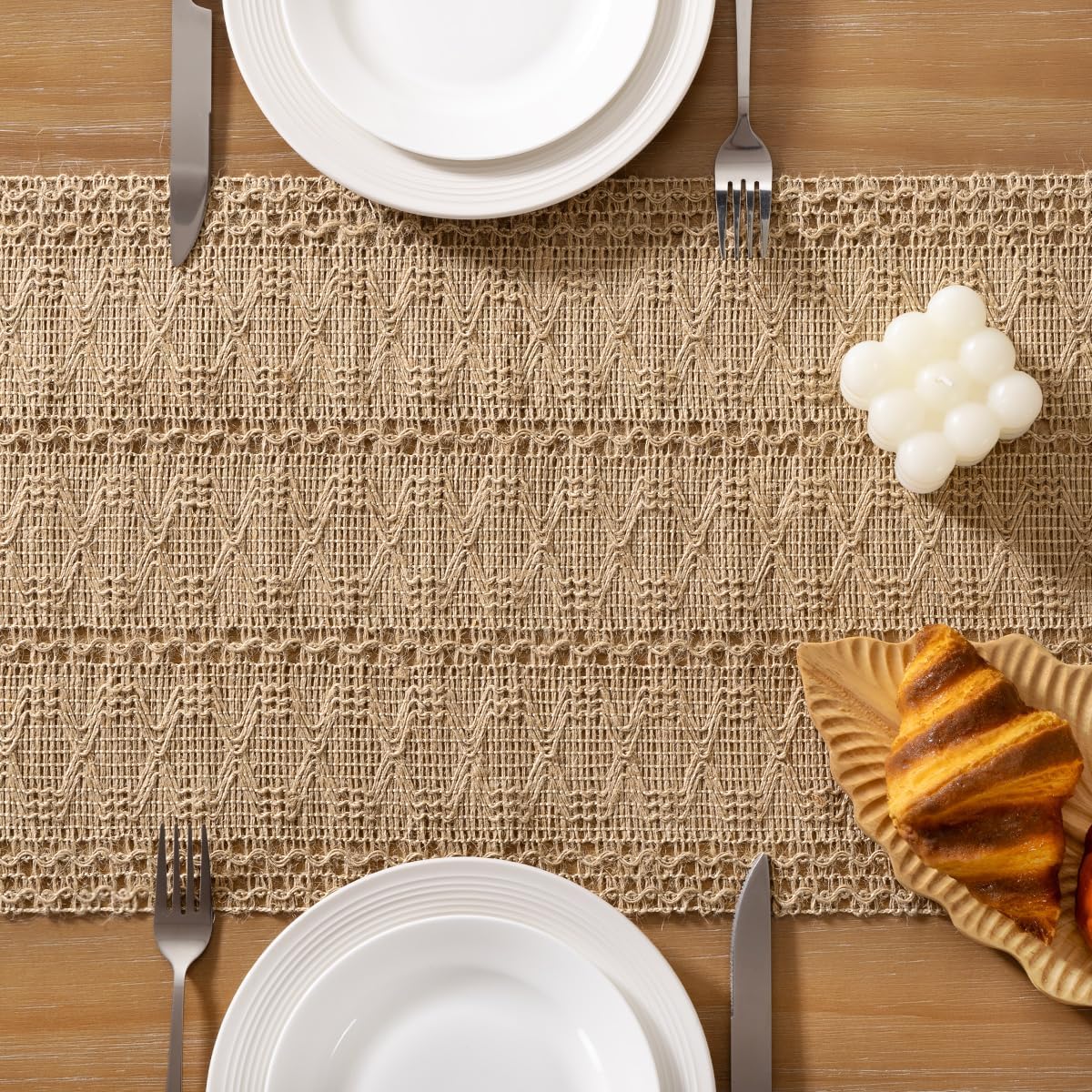 Socomi Boho Table Runner Summer Farmhouse Rustic Dining Kitchen Centerpiece Decor Small Macrame Woven Cotton Linen Coffee Table Runner for Dresser Scarf Home Decor 12x36 inch Beige