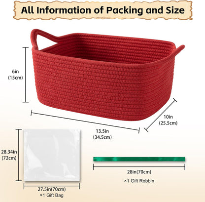 OIAHOMY Woven Basket, Gift Basket Empty with Gift Bags and Ribbons, Rope Baskets for Baby Showers, Storage Baskets with Handles for Nursery, Pet Toy Organizer - White