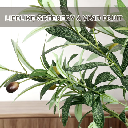 Faux Olive Tree 6ft, Olive Trees Artificial Indoor with Planter and Basket, Tall Fake Tree with Realistic Leaves and Fruits for Home Living Room Bedroom Outdoor Decor