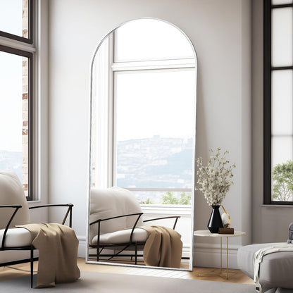 Mirror Full Length, 71"x26" Arched Full Length Mirror, Arch Mirror with Stand, Large Standing Mirrors, Oversized Full Body Mirrors with Aluminum Frame for Bedroom, Living Room (White)