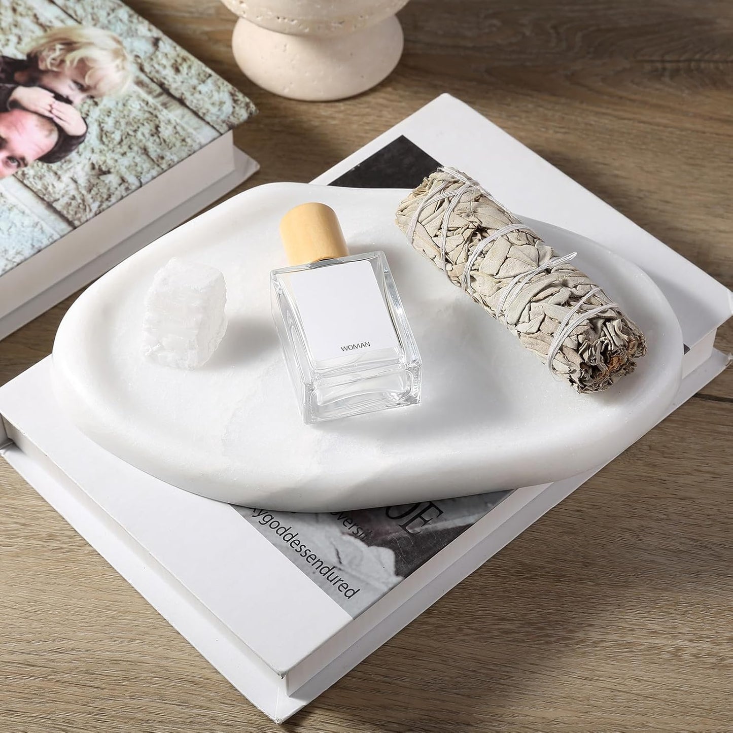 Koville Luxurious Natural Marble Vanity Tray, Cloud Shape Serving Stone Key Tray for Home Decor, 10" x 7" Marble Storage Trays for Bathroom, Stone Plate Holder for Perfume, Candle and Jewelry