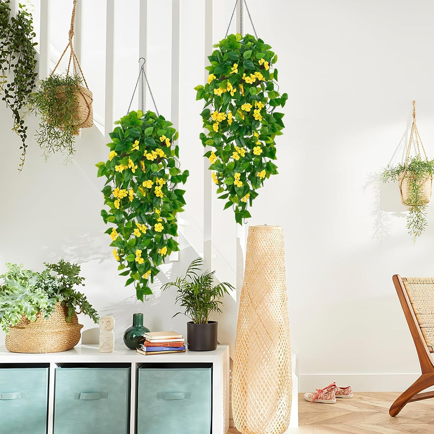 BLEUM CADE Fake Hanging Plants, 2pcs Artificial Pothos Vines Greenery for Wall Home Living Room Office Indoor Outdoor Decor (No Baskets)