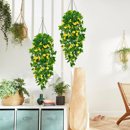 BLEUM CADE Fake Hanging Plants, 2pcs Artificial Pothos Vines Greenery for Wall Home Living Room Office Indoor Outdoor Decor (No Baskets)