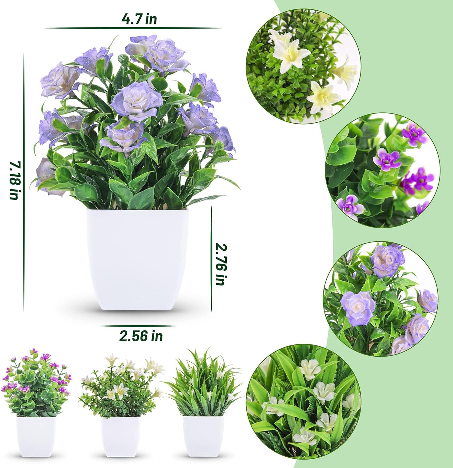 Der Rose 4 Pack Small Fake Plants Mini Artificial Faux Plants Indoor with Flowers Spring Decorations for Home Room Farmhouse Desk House Bathroom Decor