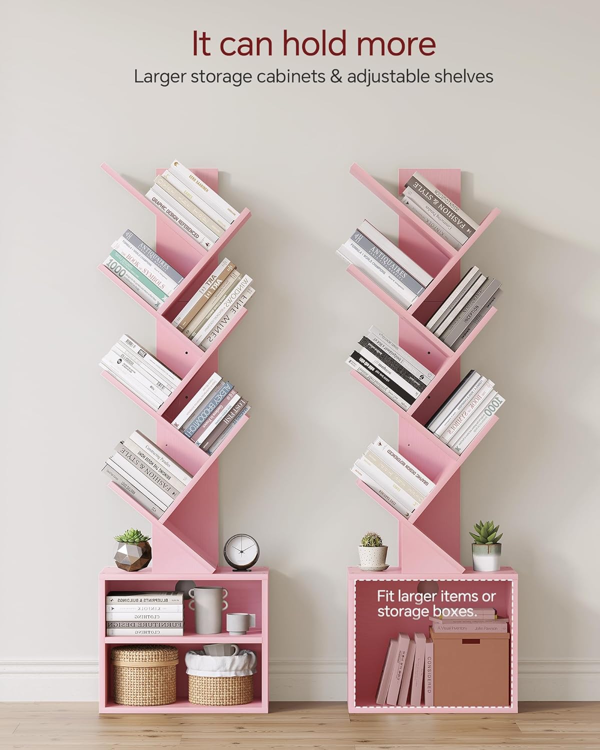 SUNMORY 6 Tier Tree Bookshelf, Small Bookcase with Storage Cabinet, Modern Tall Narrow Bookshelves Organizer, Floor Standing Book Shelf for Bedroom/Living Room/Home Office/Corner, Rustic Brown