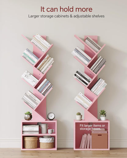 SUNMORY 6 Tier Tree Bookshelf, Small Bookcase with Storage Cabinet, Modern Tall Narrow Bookshelves Organizer, Floor Standing Book Shelf for Bedroom/Living Room/Home Office/Corner, Rustic Brown