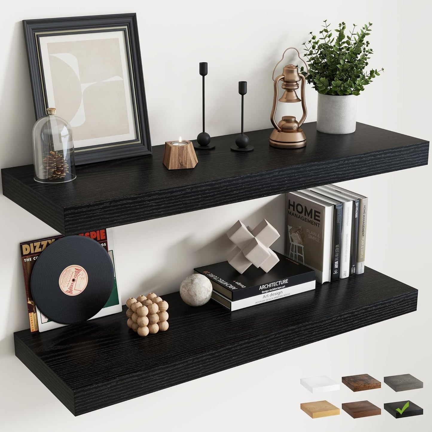 72 Inch Long Floating Shelves for Wall Set of 2, 12"D Wood Grain Bathroom Shelves with Invisible Brackets, Easy Install Engineered Wood Storage Shelves for Kitchen, Living Room, Bedroom, Black Finish