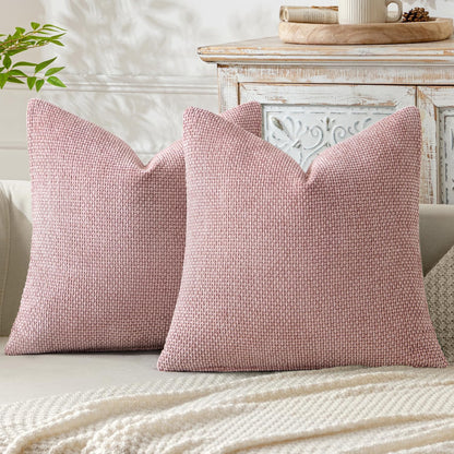 MIULEE Pack of 2 Couch Throw Pillow Covers 18x18 Inch Neutral Beige Modern Boho Accent Decorative Pillow Covers Soft Chenille Farmhouse Cushion Covers for Home Decor Bed Sofa Living Room