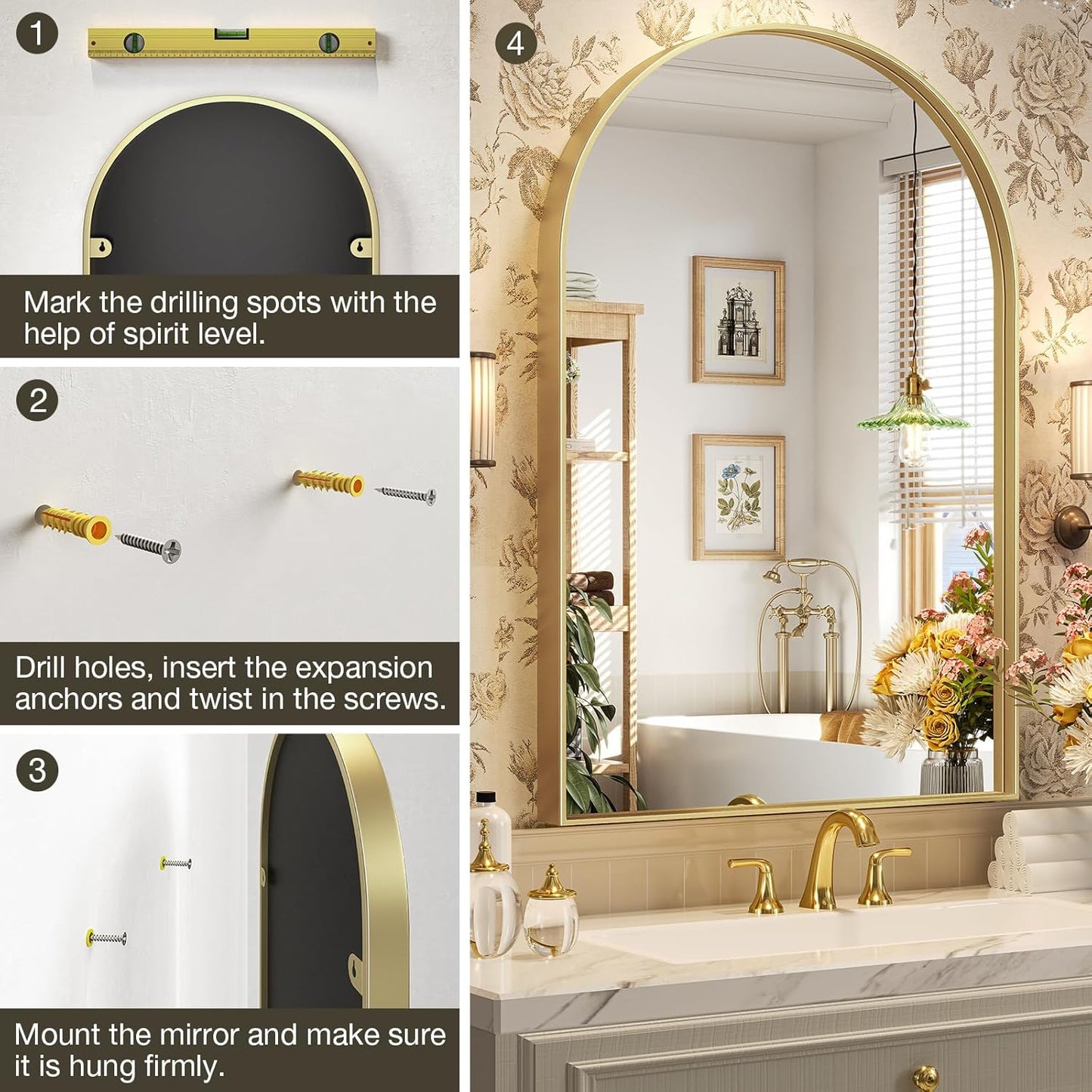 Brightify Arched Mirror, Arched Wall Mirror, 24 x 32 Inch Silver Arch Mirror, Metal Frame Silver Bathroom Mirror, Arched Top Bathroom Vanity Mirror for Living Room Bedroom Mantel Entryway Hallways