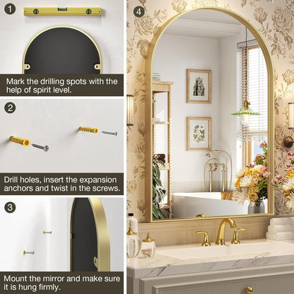 Brightify Arched Mirror, Arched Wall Mirror, 24 x 32 Inch Silver Arch Mirror, Metal Frame Silver Bathroom Mirror, Arched Top Bathroom Vanity Mirror for Living Room Bedroom Mantel Entryway Hallways