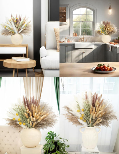 xin's convey 120 PCS Dried Pampas Grass, Dried Flowers, Reed Grass Bouquet for Bohemian Flowers Home Table Wedding Decoration, Rustic Farmhour.(Light Brown)