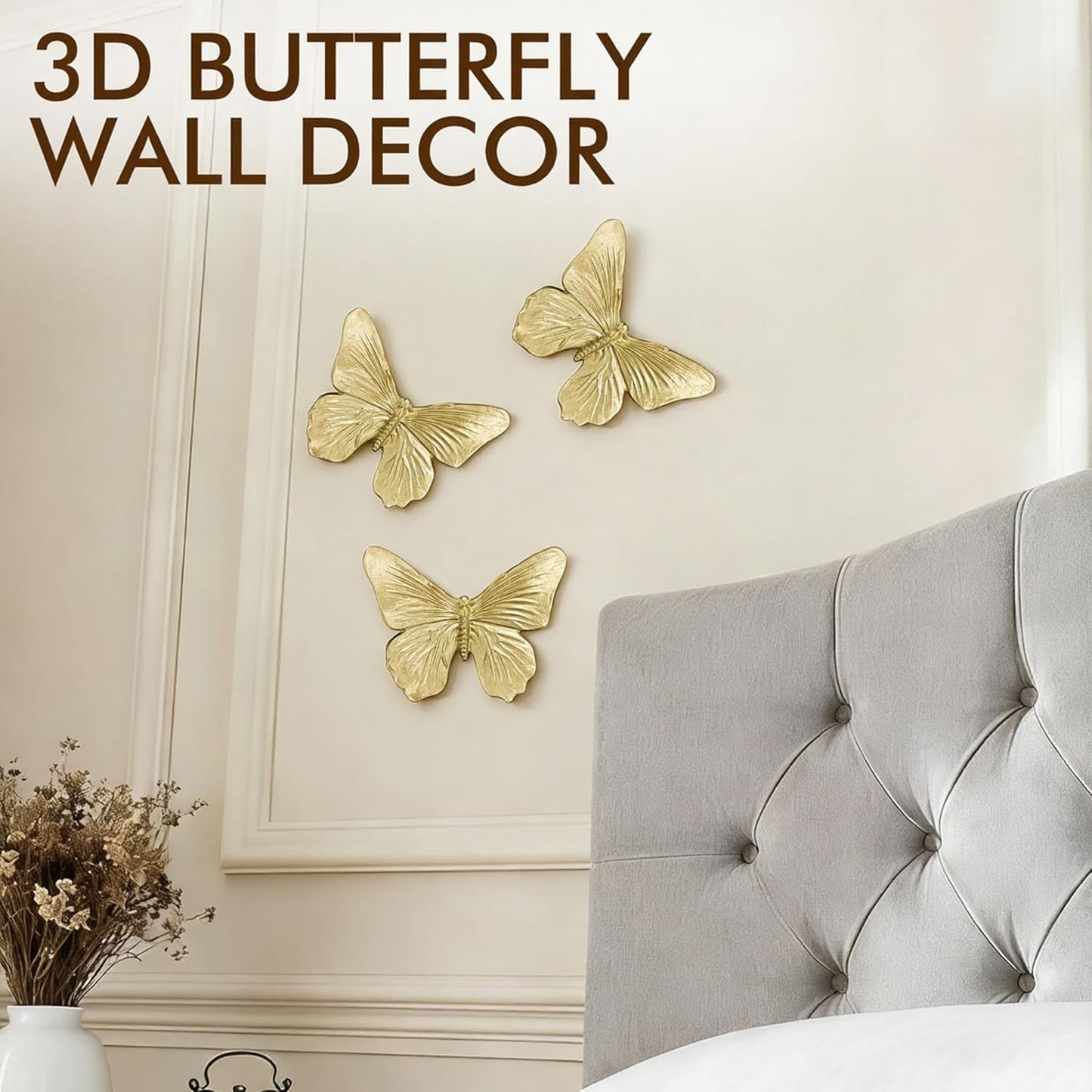 GUSFREUD 3D Butterfly Wall Decor Set – Resin Wall Decorations for Living Room, Bedroom, Garden, Yard, Outdoor and Gallery Walls - Antique Copper - Set of 3