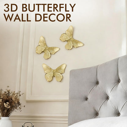 GUSFREUD 3D Butterfly Wall Decor Set – Resin Wall Decorations for Living Room, Bedroom, Garden, Yard, Outdoor and Gallery Walls - Antique Copper - Set of 3