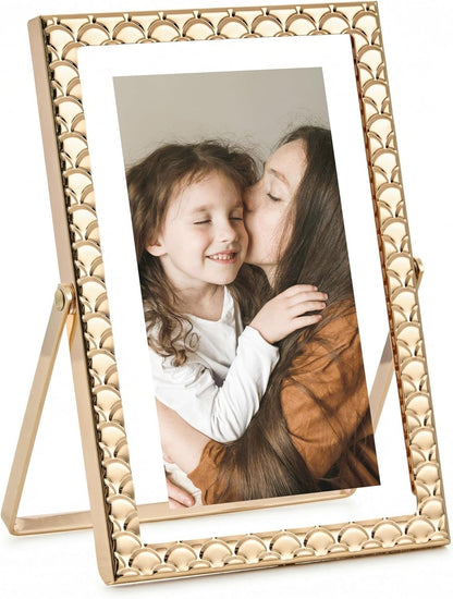 RICHFOCUS Gold 5x7 Floating Picture Frame for Photo 4x6 3.5x5 | 5 x 7 Metal Picture Frames with Double Glass for Tabletop|Modern Photo Frames Wedding|Home Decor