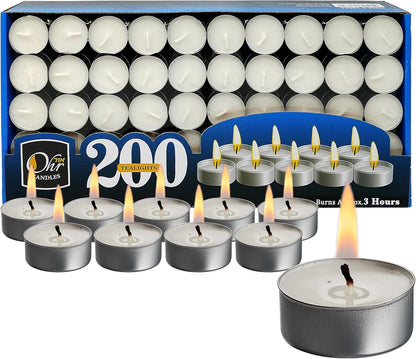 Ohr Tea Light Candles - 200 Bulk Pack - White Unscented Travel, Centerpiece, Decorative Candle - 3 Hour Burn Time