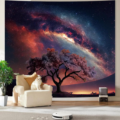 Apdidl Forest Galaxy Starry Tapestry for Bedroom Ceiling, Blue Space Night Starry Sky Moon Stars Tapestry Aesthetic, Tree Forest Milky Way Backdrop Wall Hanging for Dorm Living Room Decor (51" X 60")
