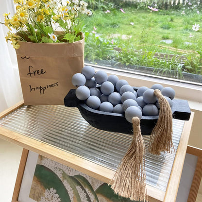 OMISHE Extra Large Wood Bead Garland with 1.6" Diameter Wooden Beads and Tassels, 41" Long Rustic Farmhouse Country Decorative Beads for Home Tiered Tray Decor, Natural Beige